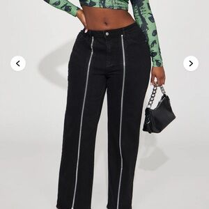 Fashion Nova Black Straight Leg Jeans with White Accents